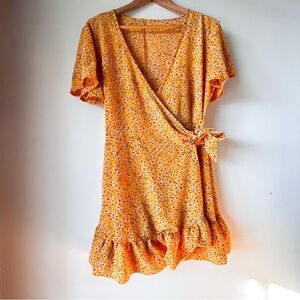 Floral Golden Cottage Prairie Wrap Mini Dress Large